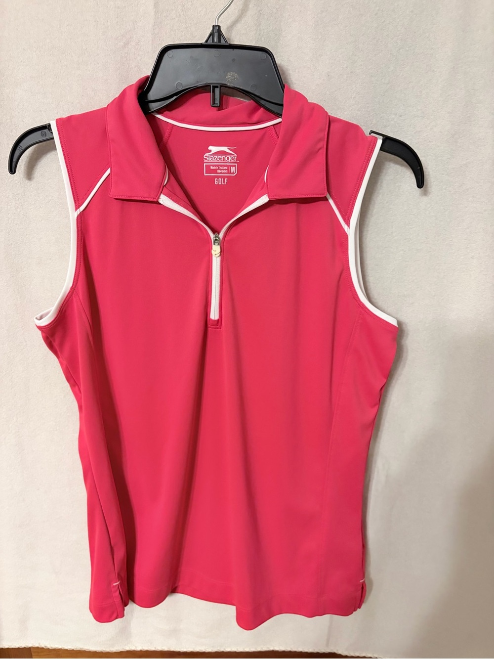Slazenger Women's Hot Pink Sleeveless Zip Polo with White Trim
